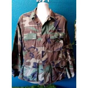 Vintage US Army Issue Military Men's Combat Jacket Woodland Camo Medium Regular